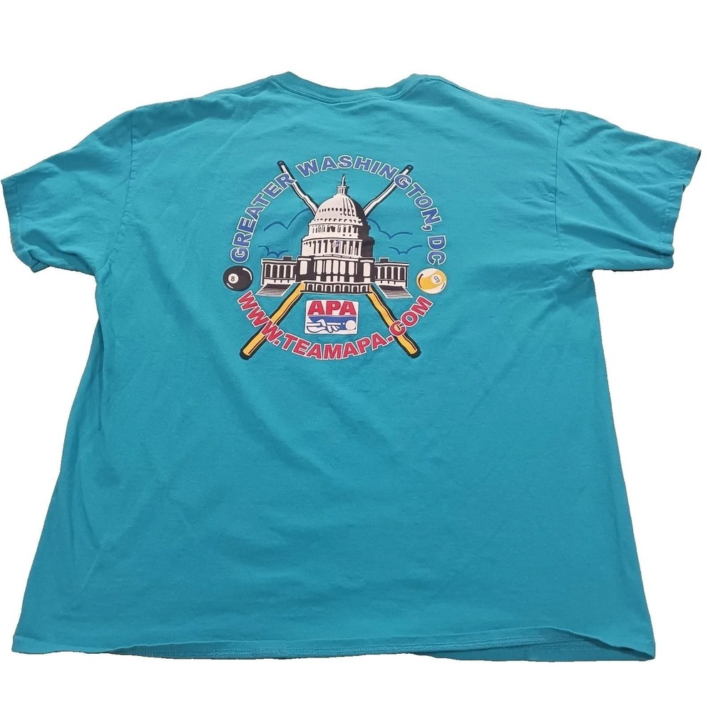 Gildan APA Greater Washington DC Pool League Graphic T-Shirt Mens XL Turquoise
